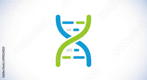 Dna double helix structure with blue and green strands on white background for genetic research and biotechnology concepts