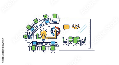 Creative Teamwork and Brainstorming Session Illustration.