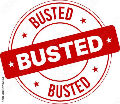 Busted round stamp icon with bold text, clean circular badge design for warning notices, status marks, documents, media content, and graphic layouts, isolated on transparent background. Vector