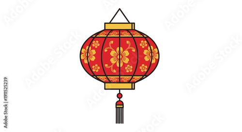 Red Chinese Lantern with Golden Ornaments Hanging.