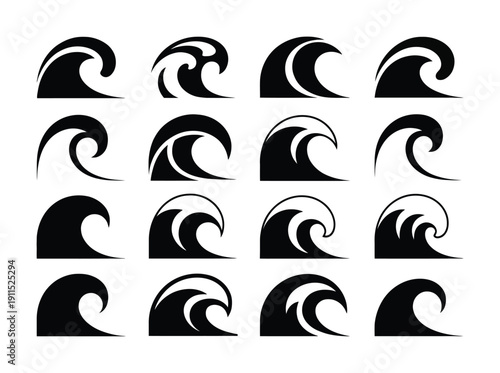 Collection of Black and White Wave and Symbols