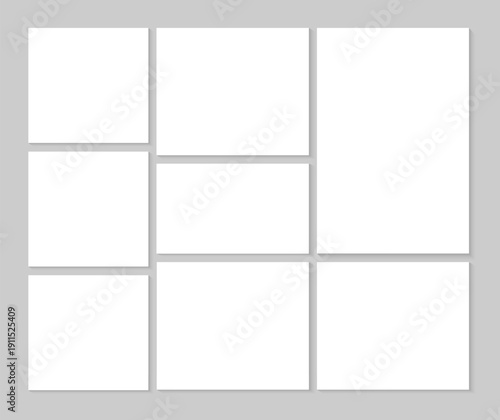 Photo collage grid moodboard template with horizontal minimalistic layout, clean mosaic frame banner for pictures gallery, photography album, branding presentation, portfolio, and creative design use