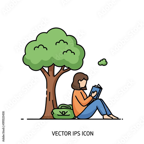 Woman Reading Book Under Tree.