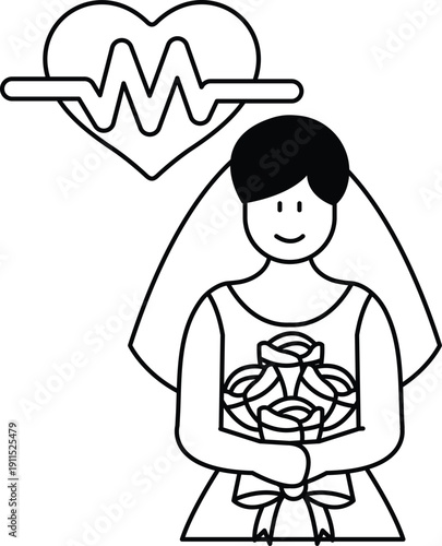 A bride is holding a bouquet of roses and wearing a white dress