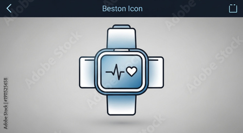 Smartwatch with heart rate monitor icon gradient blue and white design simple modern style centered on gray background
