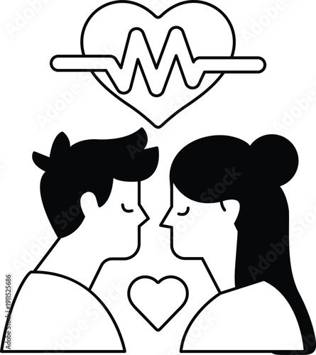 A man and woman are kissing and hugging each other, with a heart in the middle