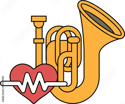 A heart and a tuba are drawn together
