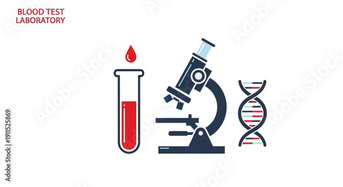 Medical laboratory equipment with test tube microscope and dna helix for blood testing and analysis