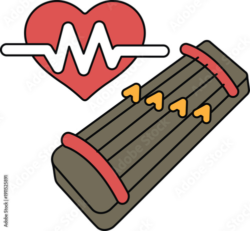 A heart and a bed with a line that says "heartbeat" on it