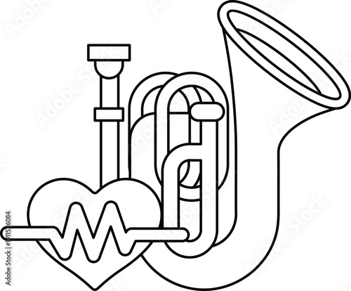 A heart and a tuba are drawn together
