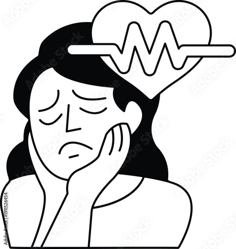 A woman is shown with a sad expression on her face