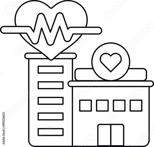 A hospital building with a heart on it