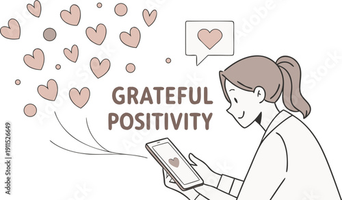 Digital Gratitude: A graphic representation of appreciation and optimistic sentiment, focusing on technology, kindness, and positivity.