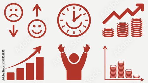 Collection of Icons Representing Success, Growth, and Time Management
