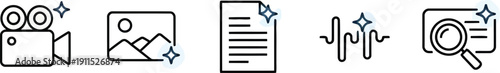 Multimedia and Data Analysis Line Icons Set