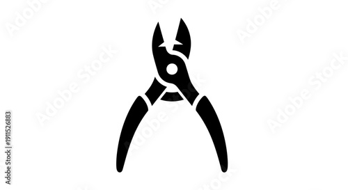 This bold black silhouette icon represents a plier tool commonly used in construction, repair, mechanical work, and electrical maintenance. The simple high-contrast design ensures visibility and adapt