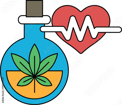 A bottle of medicine with a leaf on it and a heart