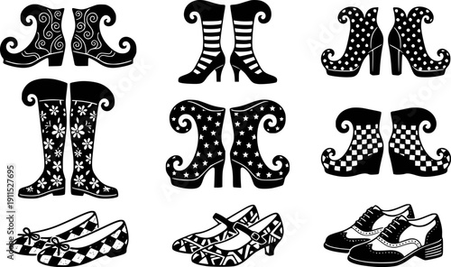 Collection of Stylized Black and White Footwear