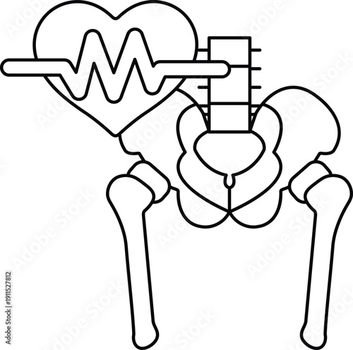 A drawing of a skeleton with a heart and a pulse line