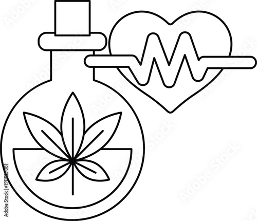 A bottle of medicine with a leaf on it and a heart