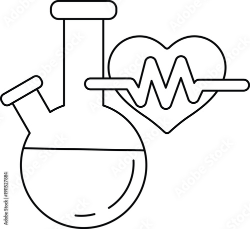 A glass beaker with a heart and a wave on it