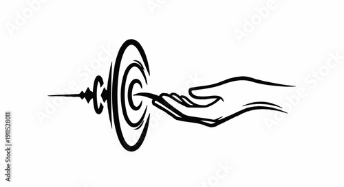 Elegant hand reaching out to a stylized target, symbolizing focus and precision in a minimalist design.