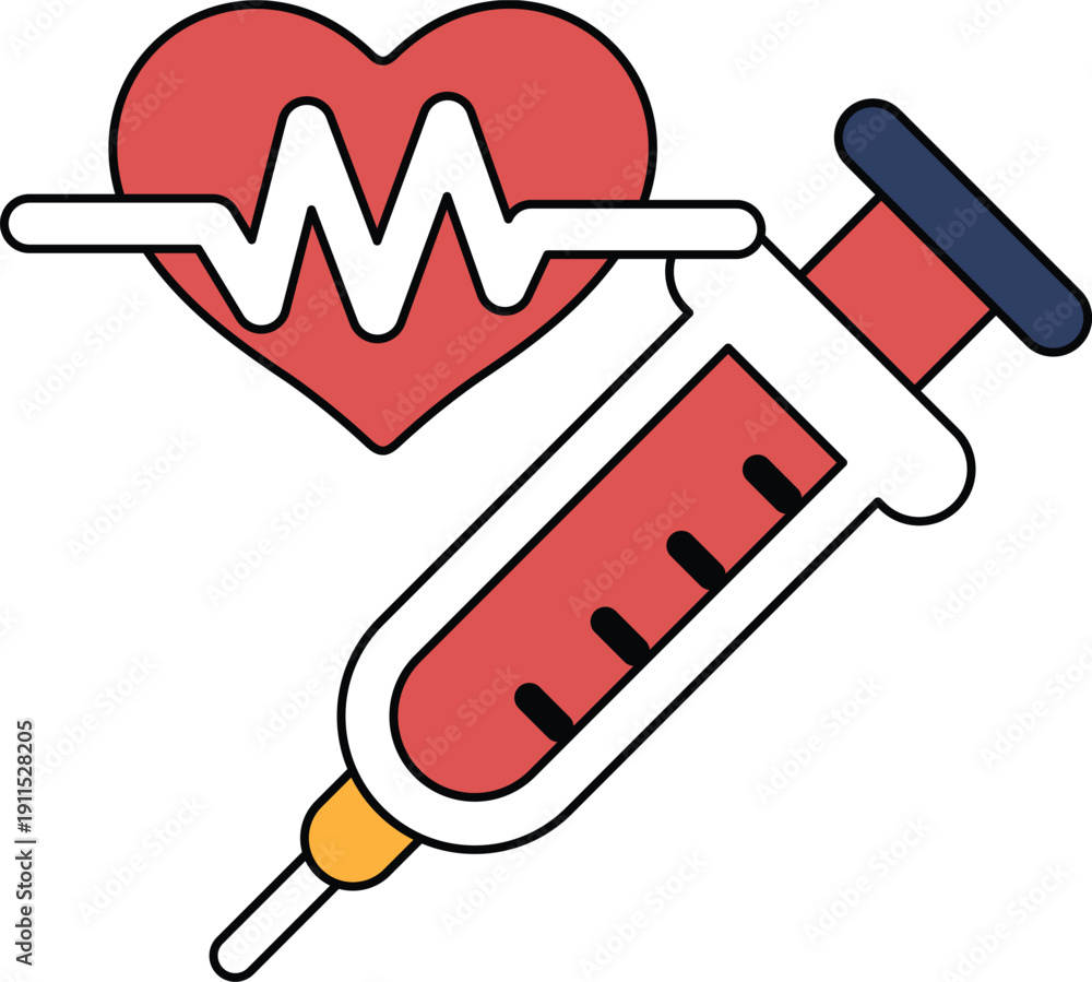Obraz premium A black and white drawing of a syringe with a heart on the left side