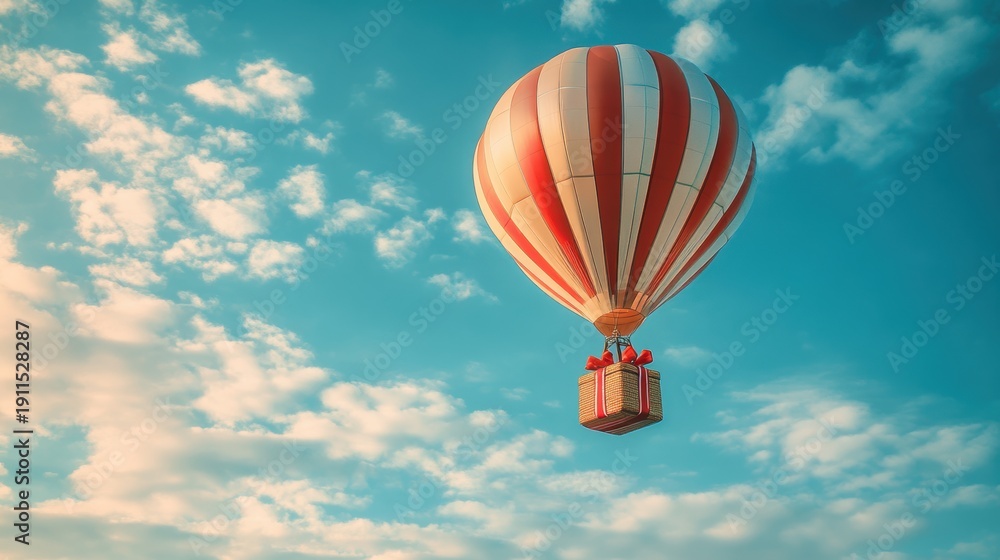 Fototapeta premium A Box flying on a parachute with pink cloud,vector illustration of package flying down from sky and cloud with parachute, concept for delivery service,shopping online,air delivery service.