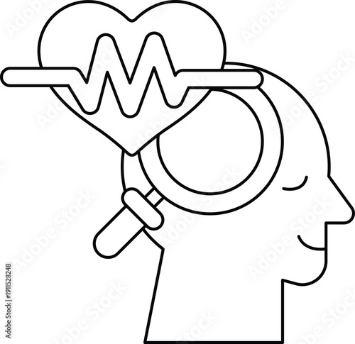 A man's head with a magnifying glass over it