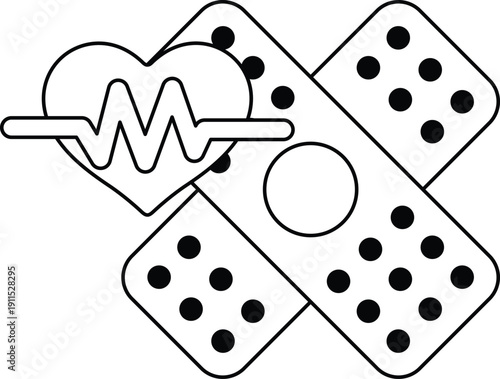 A heart with a line through it and a cross with dots on it