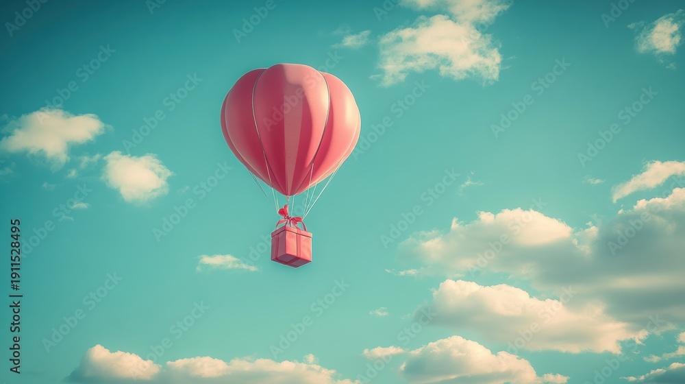 Obraz premium A Box flying on a parachute with pink cloud,vector illustration of package flying down from sky and cloud with parachute, concept for delivery service,shopping online,air delivery service.
