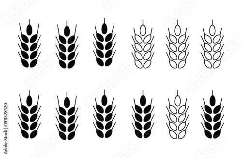 Collection of Wheat Ear Icons: Solid and Outline Styles