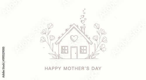 Vector illustration of a house with heart and flowers for Mother's Day on transparent background