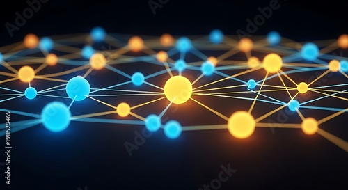 Glowing blue and yellow network connections on black background