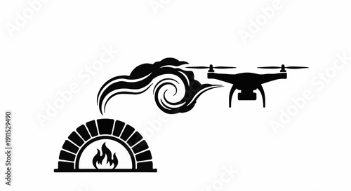 Modern drone technology monitors traditional wood-fired oven with smoke rising