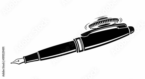 Elegant fountain pen with a spinning mechanism on its cap, symbolizing creativity and precision.