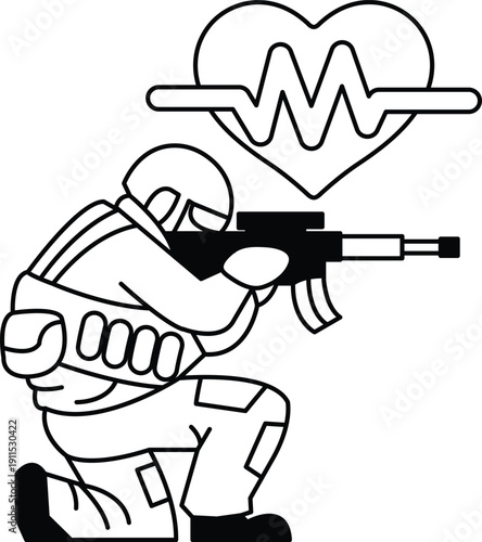 A man in a military uniform is holding a gun and crouching down