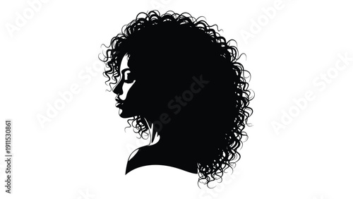 Silhouette of a woman with curly hair in profile view Vector