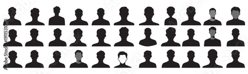 Set of Male avatar profile silhouette isolated on white background
