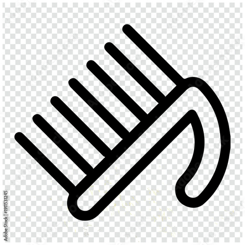 Black and white illustration of a hairbrush with a curved handle and bristles