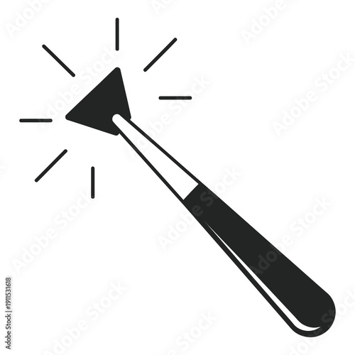 Blackandwhite illustration of triangular scraper with motion lines around it icon