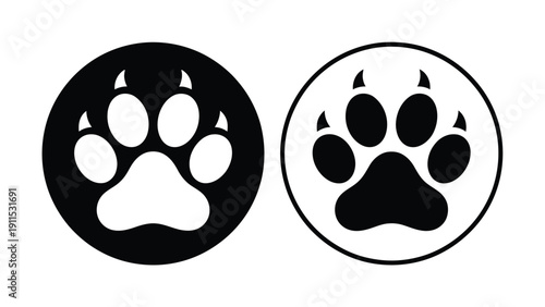 Two stylized paw prints, one black on white, one white on black