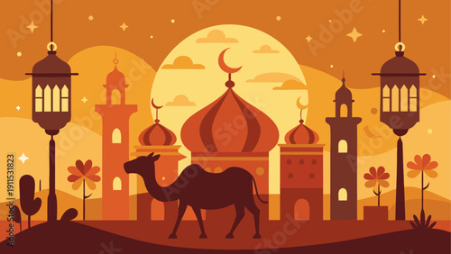 A mystical scene of a wolf howling under a full moon at night