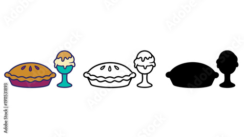 Pie vector illustration with various ice cream sundaes and silhouettes