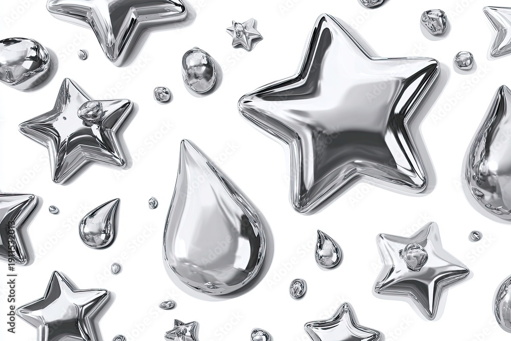 Obraz premium Shiny Silver Stars and Drops Pattern