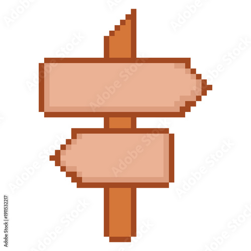 Wooden directional signpost with arrows pixel art game asset icon