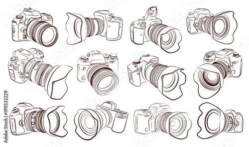 Big Set Sketches of SLR cameras.
