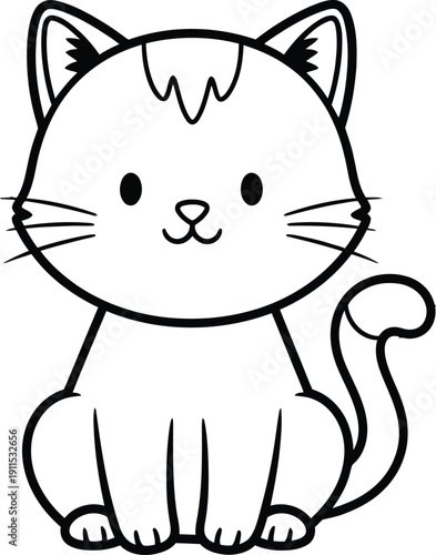 Cute cartoon cat outline for kids coloring page activity isolated on white background.