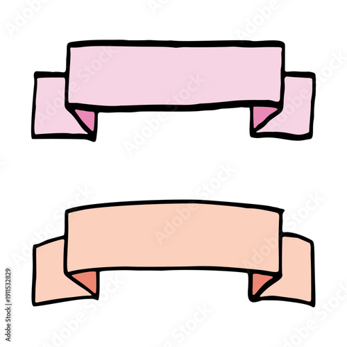 Hand drawn ribbon icon set vector　手書きのリボンイラストセットピンク