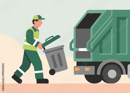 Vector Silhouette of a Garbage Collector Cleaning Illustrator Artwork Creative Design Template 
